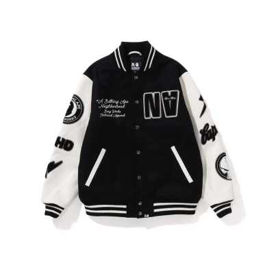 BAPE x Neighborhood Varsity Jacket Black White 01