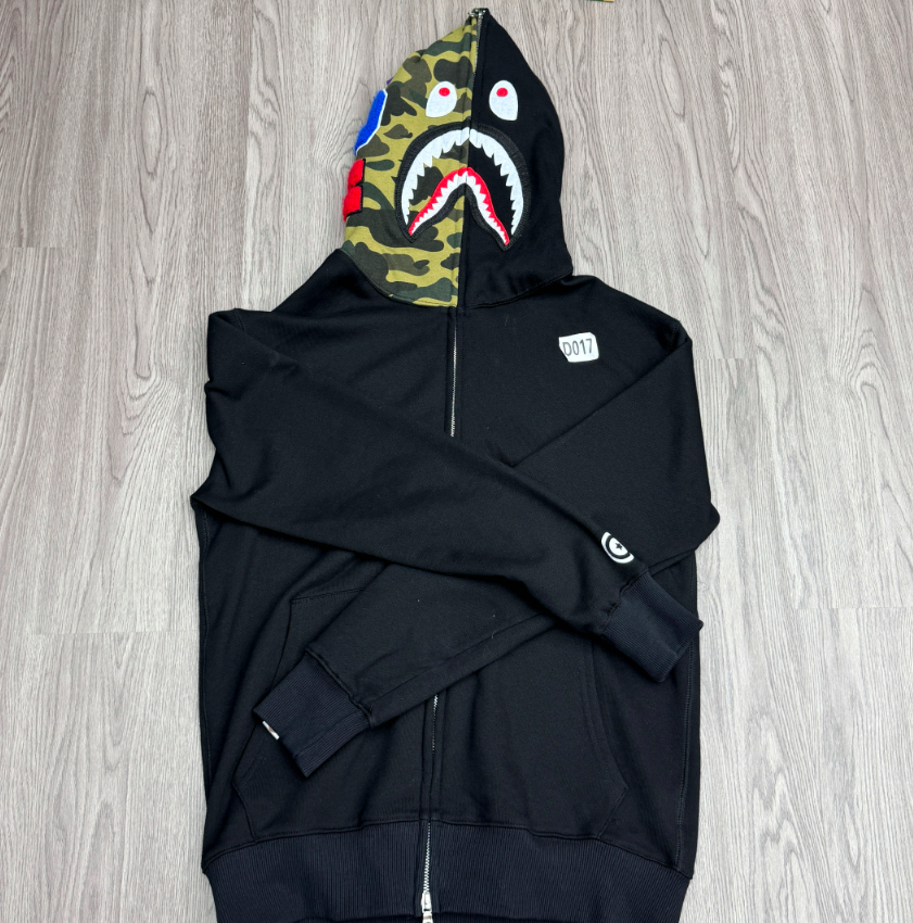A Bathing Ape (BAPE) ABC Camo Separate Shark Full Zip Hoodie Black