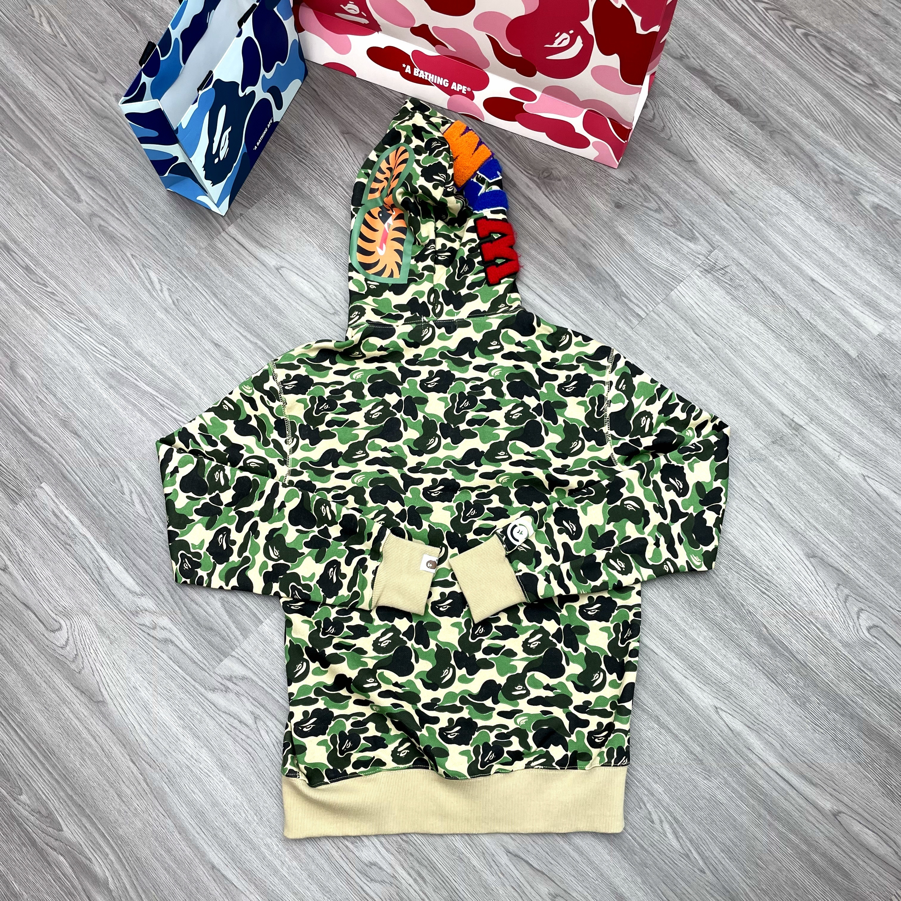 A Bathing Ape (BAPE) Color Camo Shark Wide Full Zip Hoodie Green