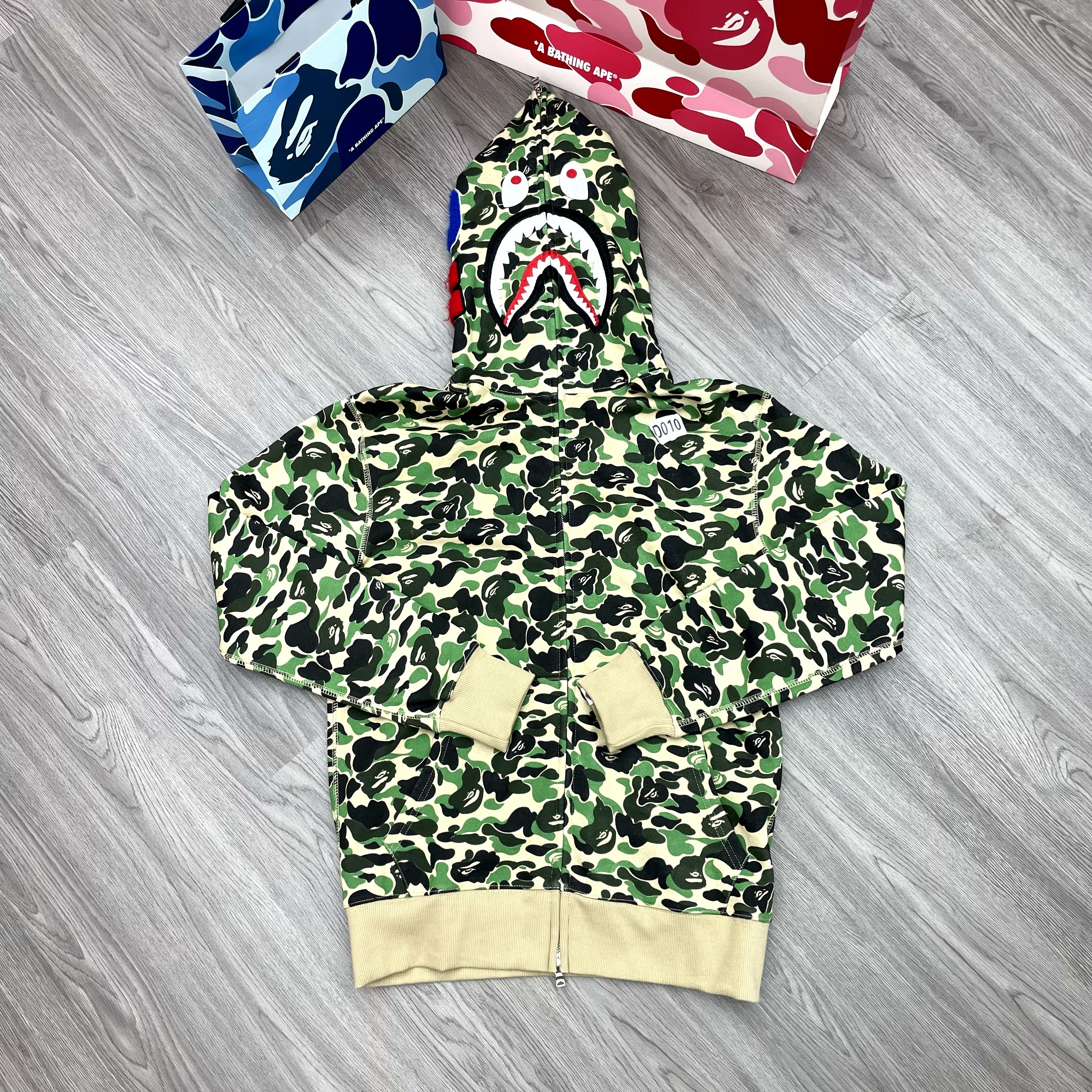 A Bathing Ape (BAPE) Color Camo Shark Wide Full Zip Hoodie Green