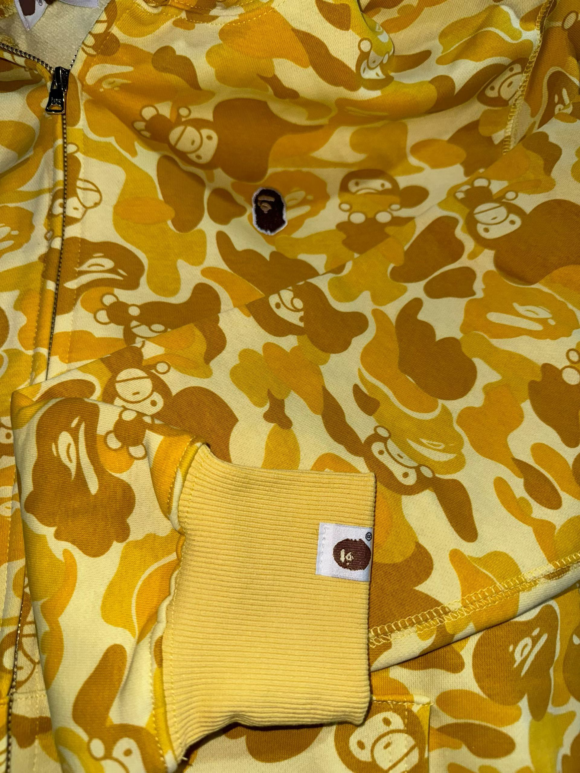 A Bathing Ape (BAPE) CAMO MILO SHARK ZIP HOODIE Yellow