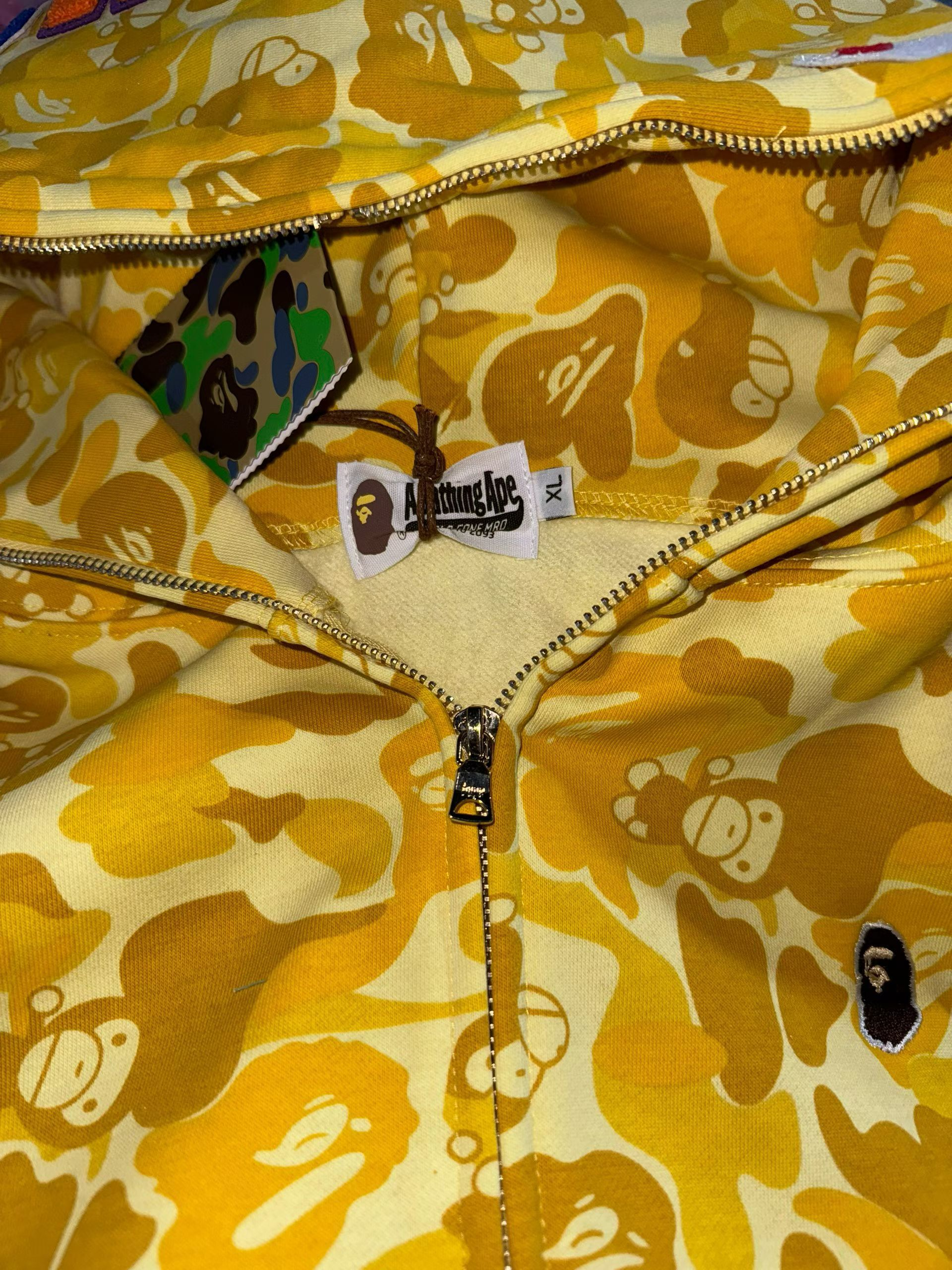A Bathing Ape (BAPE) CAMO MILO SHARK ZIP HOODIE Yellow
