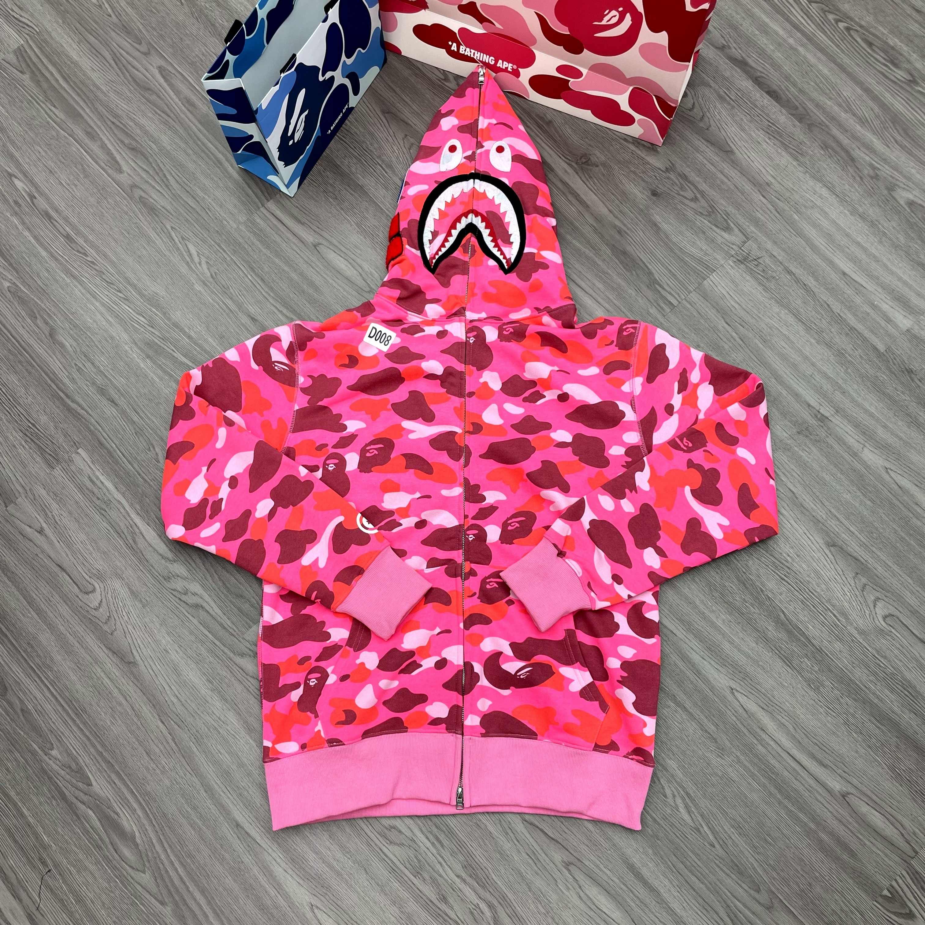 A Bathing Ape (BAPE) Camo Shark Full Zip Hoodie Pink