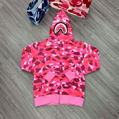 A Bathing Ape (BAPE) Camo Shark Full Zip Hoodie Pink 01