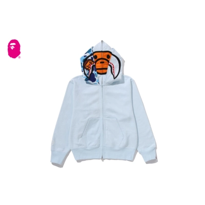 A Bathing Ape BAPE Women's Milo Shark Full Zip Double Hoodie Hoodie (Silver Font Milo) 02