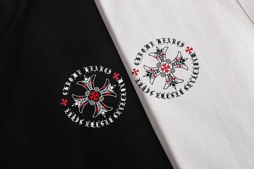 Chrome Hearts Red Ornate Cross Circle Short Sleeve T-Shirt Black/White