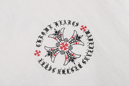 Chrome Hearts Red Ornate Cross Circle Short Sleeve T-Shirt Black/White