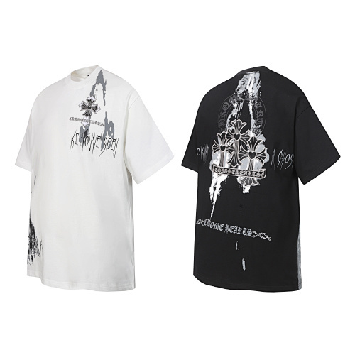 Chrome Hearts Triple Cross Horseshoe Splatter Short Sleeve T-Shirt Black/White-2234