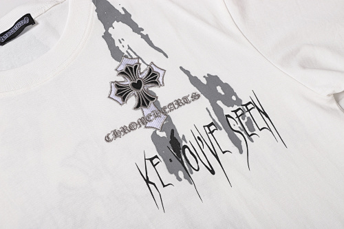 Chrome Hearts Triple Cross Horseshoe Splatter Short Sleeve T-Shirt Black/White-2234