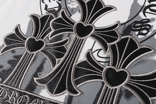 Chrome Hearts Triple Cross Horseshoe Splatter Short Sleeve T-Shirt Black/White-2234