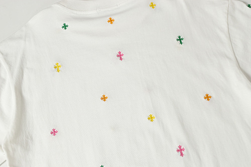Chrome Hearts All Over Colorful Crosses Embroidered T-Shirt Black/White 2017