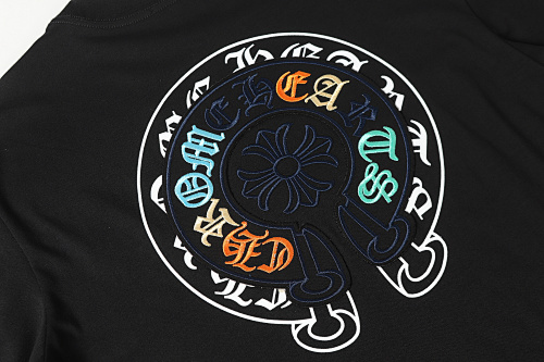 Chrome Hearts Colorful Letters Horseshoe Embroidered T-Shirt Black/White/Blue/Orange 2227