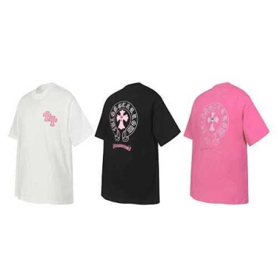 Chrome Hearts Triple Cross Embroidered T-Shirt Black/White/Pink 2207 01