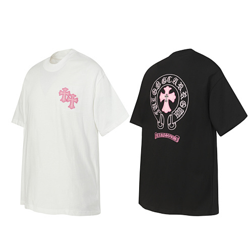 Chrome Hearts Triple Cross Embroidered T-Shirt Black/White/Pink 2207