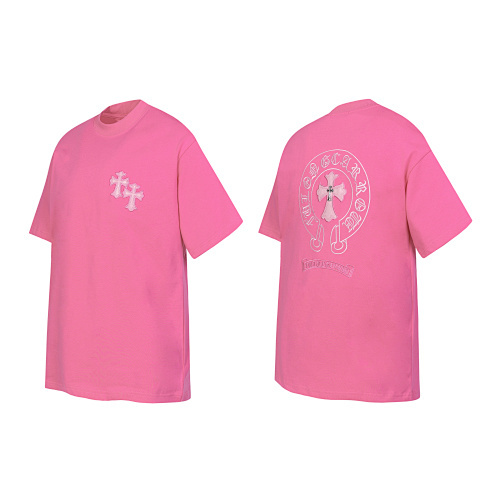 Chrome Hearts Triple Cross Embroidered T-Shirt Black/White/Pink 2207