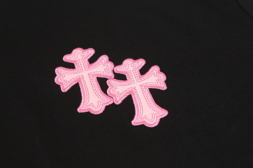 Chrome Hearts Triple Cross Embroidered T-Shirt Black/White/Pink 2207