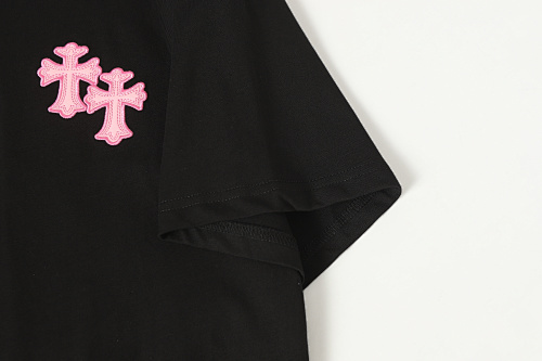 Chrome Hearts Triple Cross Embroidered T-Shirt Black/White/Pink 2207