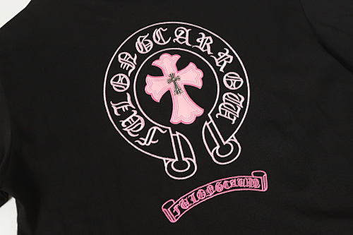 Chrome Hearts Triple Cross Embroidered T-Shirt Black/White/Pink 2207