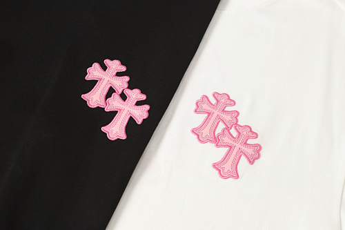 Chrome Hearts Triple Cross Embroidered T-Shirt Black/White/Pink 2207