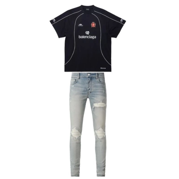 Balenciaga Lion Crest Soccer T-Shirt Black+Amiri Jeans 