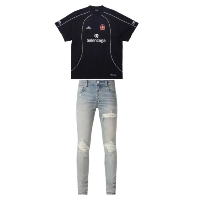 Balenciaga Lion Crest Soccer T-Shirt Black+Amiri Jeans  01