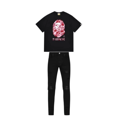 BAPE T-Shirt -#075+Amiri Black MX1 Jeans 01
