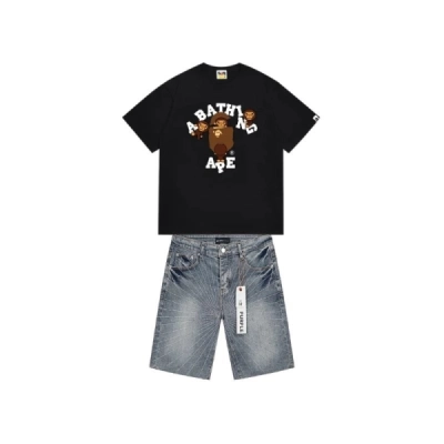 BAPE T-Shirt -#239+Purple Brand Denim Shorts 01