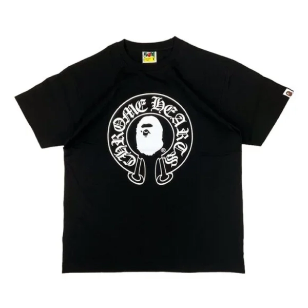 BAPE x Chrome Hearts Baby Milo T-shirt Black + Denim Tears The Cotton Wreath Shorts Black