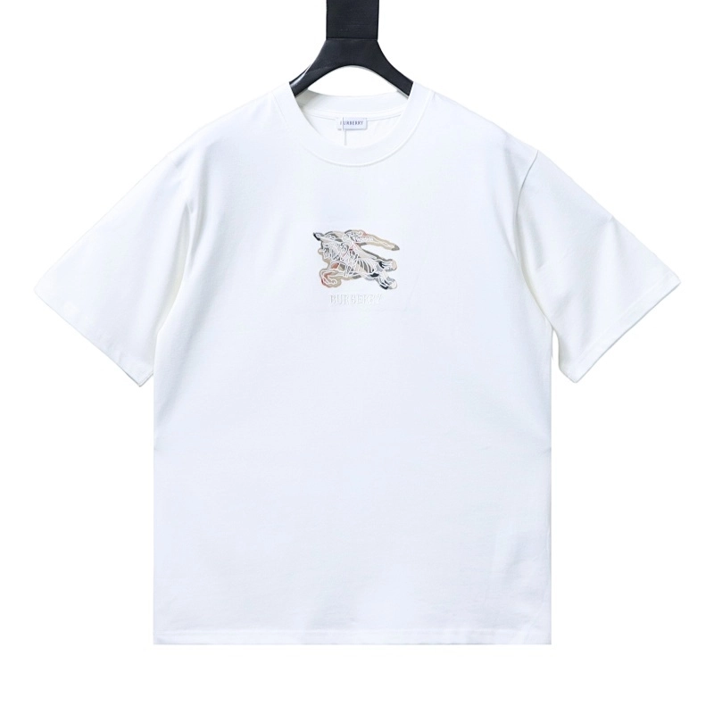 Burberry Equestrian Knight Design Check Cotton T-Shirt White+Amiri jean shorts-601#