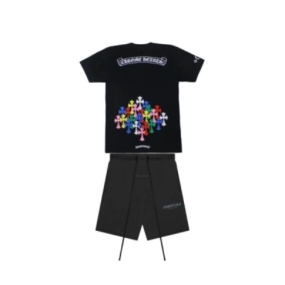 Chrome Hearts Multi Color Cross T-shirt Black+Fear of God Essentials Shorts (SS21) Black/Stretch Limo 01