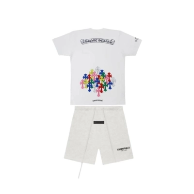 Chrome Hearts Multi Color Cross T-shirt Black+Fear of God Essentials Sweatshort (SS22) Light Oatmeal 01