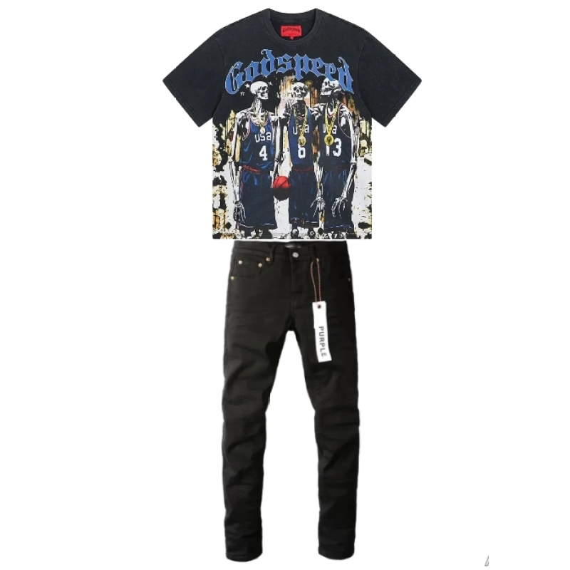 Godspeed Dream Team Tee #1023 Grey Wash+Purple Brand Fashion Men Jeans 4
