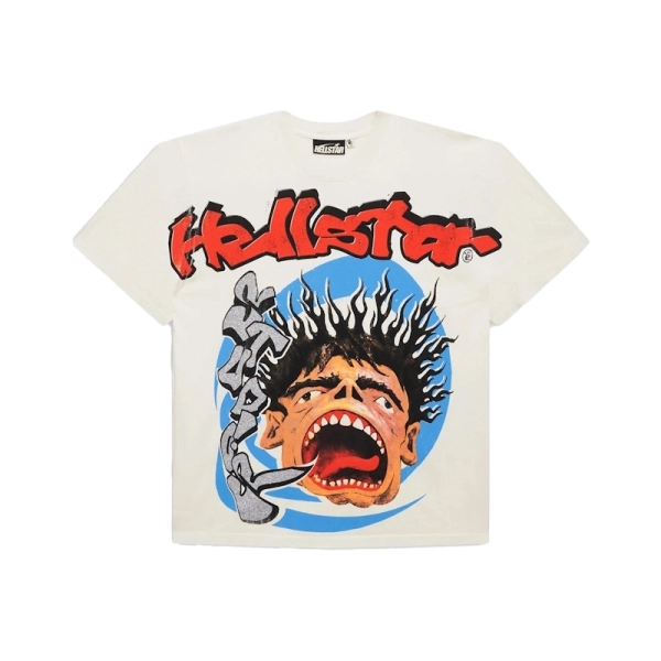 Hellstar Studios Screaming T-shirt White + Denim Tears The Cotton Wreath Shorts Black