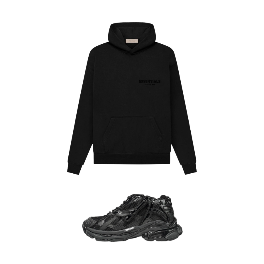 Balenciaga Runner Black + Fear of God Essentials Pullover Hoodie Stretch Limo SS22