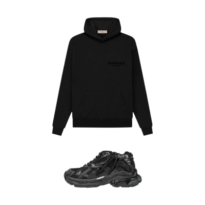 Balenciaga Runner Black + Fear of God Essentials Pullover Hoodie Stretch Limo SS22 01