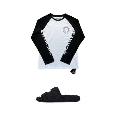 Balenciaga Black Furry Slides + CHROME HEARTS Sweatshirt K9003 01
