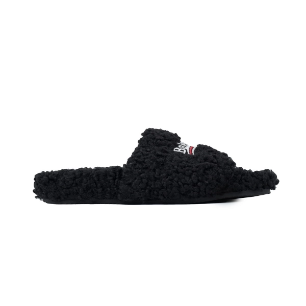 Balenciaga Black Furry Slides + Sp5der P_NK Hoodie Black YZ EG912