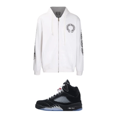 PK God Batch Air Jordan 5 Retro OG Black Metallic Reimagined HF3975-001 + CHROME HEARTS Hoodie K5001 01