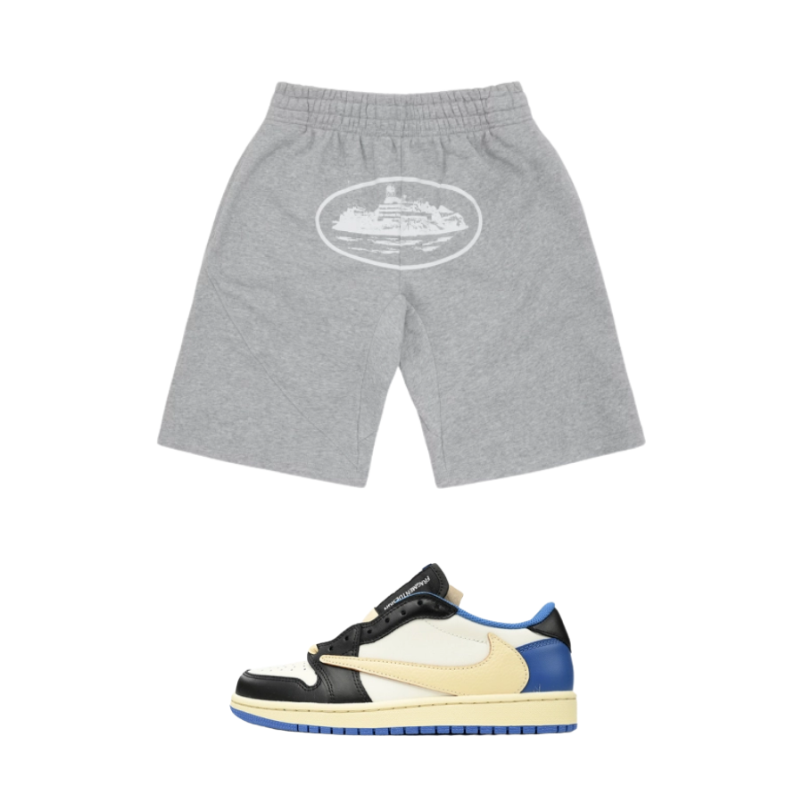 【$59 High Cost Effective】Air Jordan 1 Retro Low OG SP Fragment x Travis Scott DM7866-140 + Corteiz OG Alcatraz Shorts Heather Grey