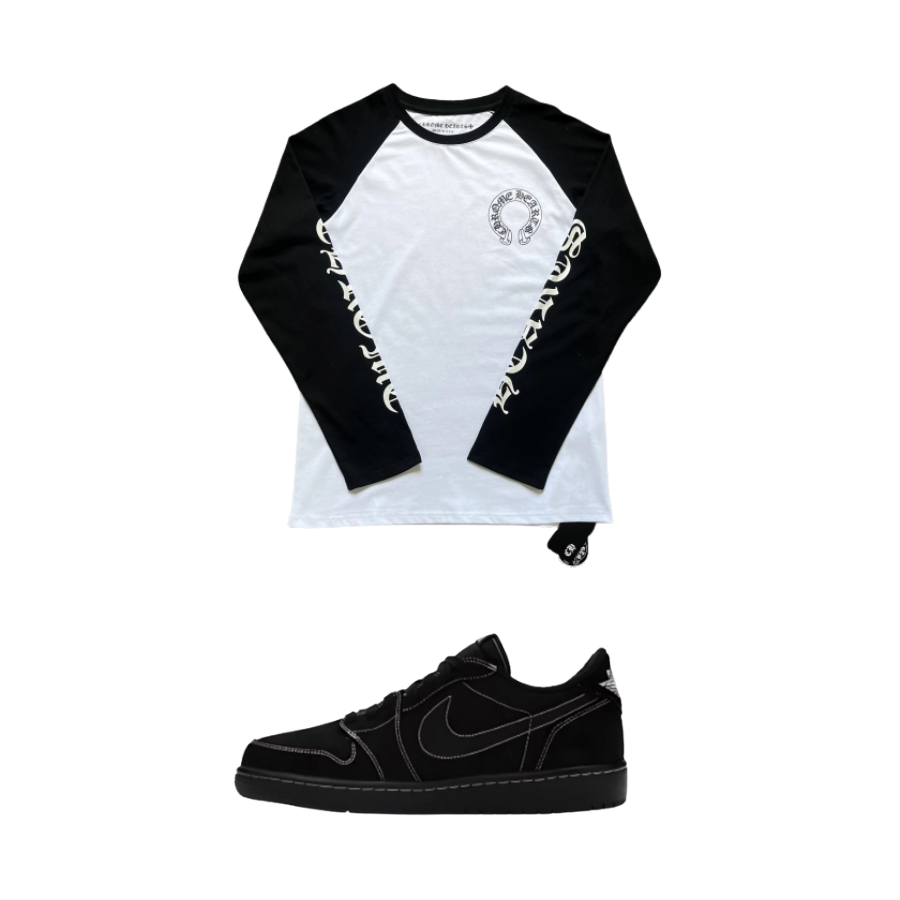 【$59 High Cost Effective】Air Jordan 1 Retro Low OG SP Travis Scott Black Phantom DM7866-001 + CHROME HEARTS Sweatshirt K9003