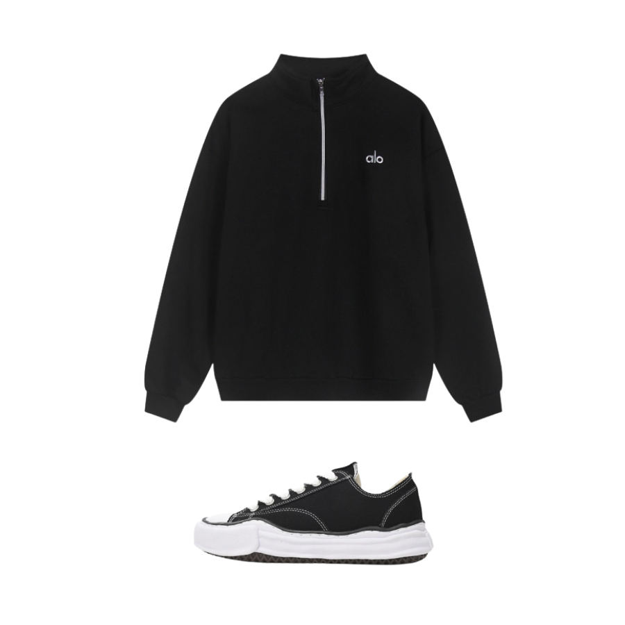 Alo Yoga Accolade 1_4 Zip Pullover Black + Maison MIHARA YASUHIRO White Black NO.722