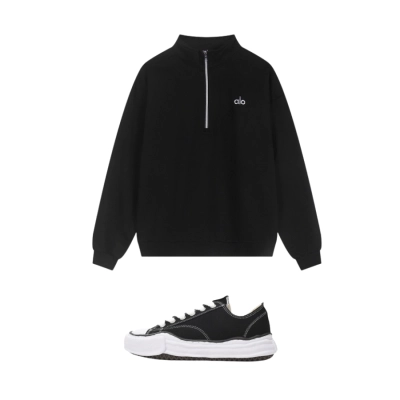 Alo Yoga Accolade 1_4 Zip Pullover Black + Maison MIHARA YASUHIRO White Black NO.722 01