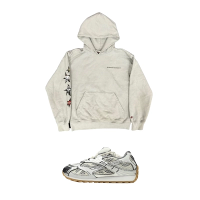 Bottega Veneta Orbit Silver White + Chrome Hearts Matty Boy Hoodie Grey 01