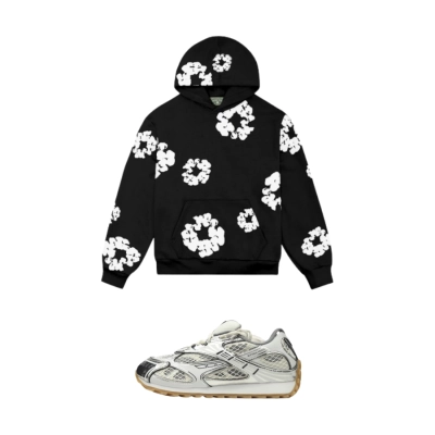 Bottega Veneta Orbit Silver White +Denim Tears The Cotton Wreath Hoodie Black SS23 01