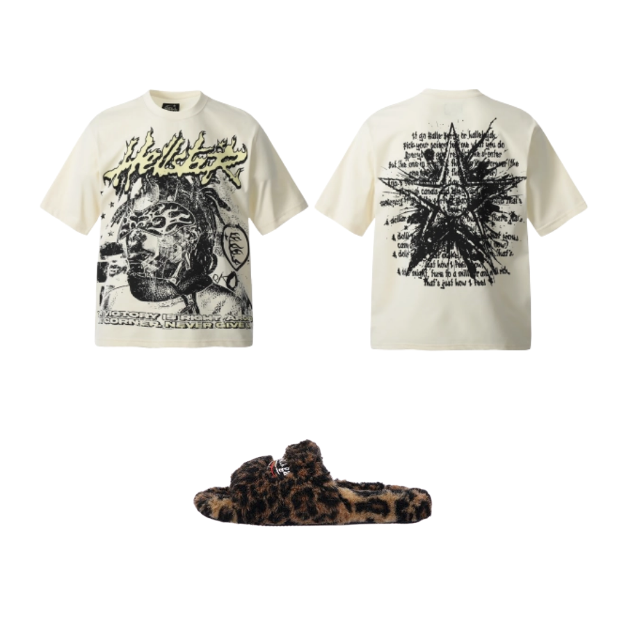 Hellstar T-Shirt (NFC) EG1120 + Balenciaga Furry Slides 'Leopard' 