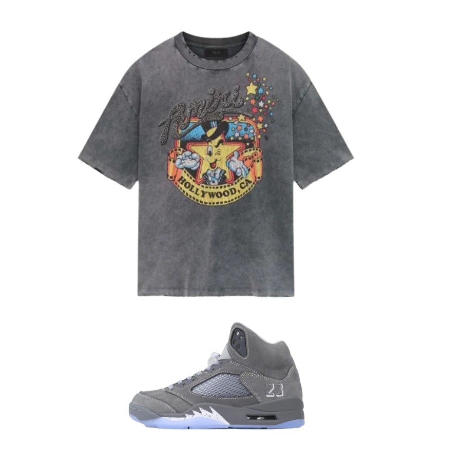 PK God Batch Air Jordan 5 Retro 'Wolf Grey' 2026 DD0587-002 + Amiri T-Shirt Mr.Hollywood Grey AMJYTE1099-001