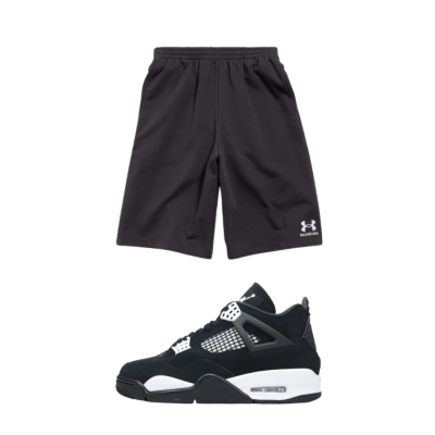 PK God Batch Nike Air Jordan 4 Retro White Thunder FQ8138-001 + Balenciaga x Under Armour Large Shorts Black_White CK0720 01