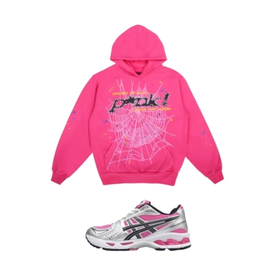 Sp5der P_NK Hoodie Pink YZ EG912 + ASICS Gel-Kayano 14 Pink Glo 1201A019-700 01