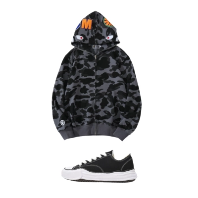 BAPE Color Camo Shark Zip Hoodie Black + MIHARA YASUHIRO White Black NO.722 01