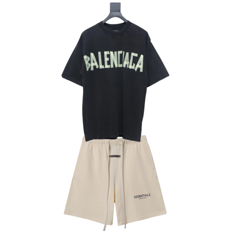 Balenciaga Masking Tape T-shirt Black + Fear of God Essentials Reflective Short CX55 LC8815
